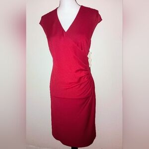 Evan-Picone Elegant Red Wine Stretch Dress V-Neck Dress SZ14/16